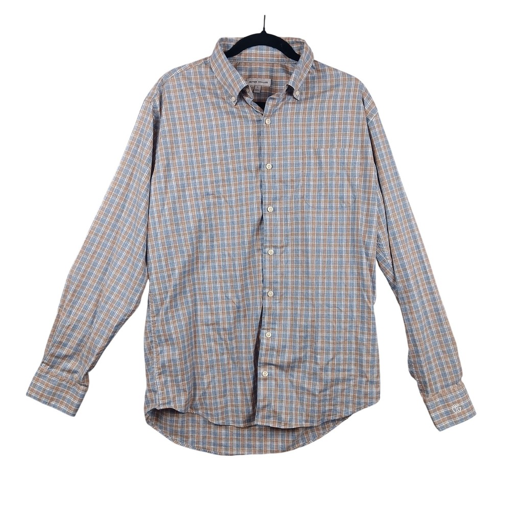 Peter Millar Mens Plaid Button Down Shirt Long Sleeve Casual Size L